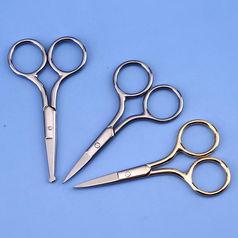 Stainless Steel Multi-Purpose Scissors: Pointed Tip for Embroidery, Eyebrow, and Precision Trimming; Rounded Tip for Nose Hair and Makeup.