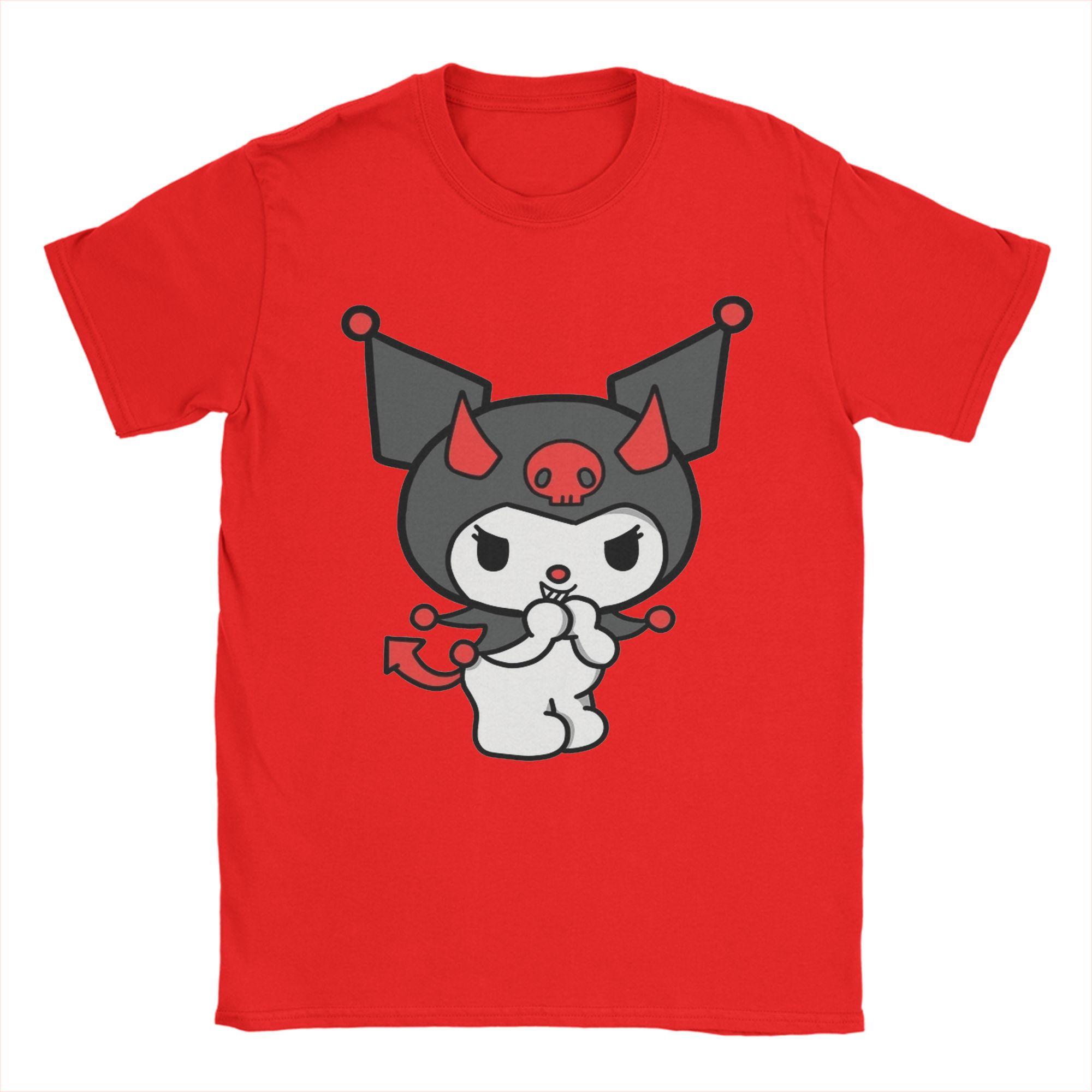 

Kuromi Devil Hello Kitty T Shirt for Unisex Pure Cotton Novelty TShirts Crew Neck Tee Shirt Short Sleeve Clothing Plus Size S