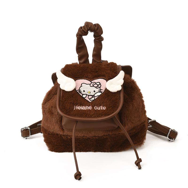 Autumn And Winter Plush Children S Backpack Cartoon Cute Cat Boys And Girls Backpack Kindergarten Baby Small Backpack коричневый