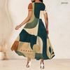 Women Plus Size Round Neck Short Sleeve Abstract Printed A Line Long Dress