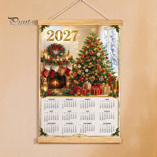 Decorative Daily Planner 2027 Faux Diamond Art Painting Wall Calendar, Jan. - Dec. Minimalist Decor 12 Monthly Planner, Canvas Artwork for Home