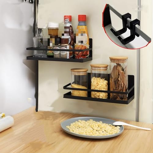 Eachjoy Magnetic Spice Rack, Laundry Storage, Refrigerator Side Rack x 2 Set (Black)
