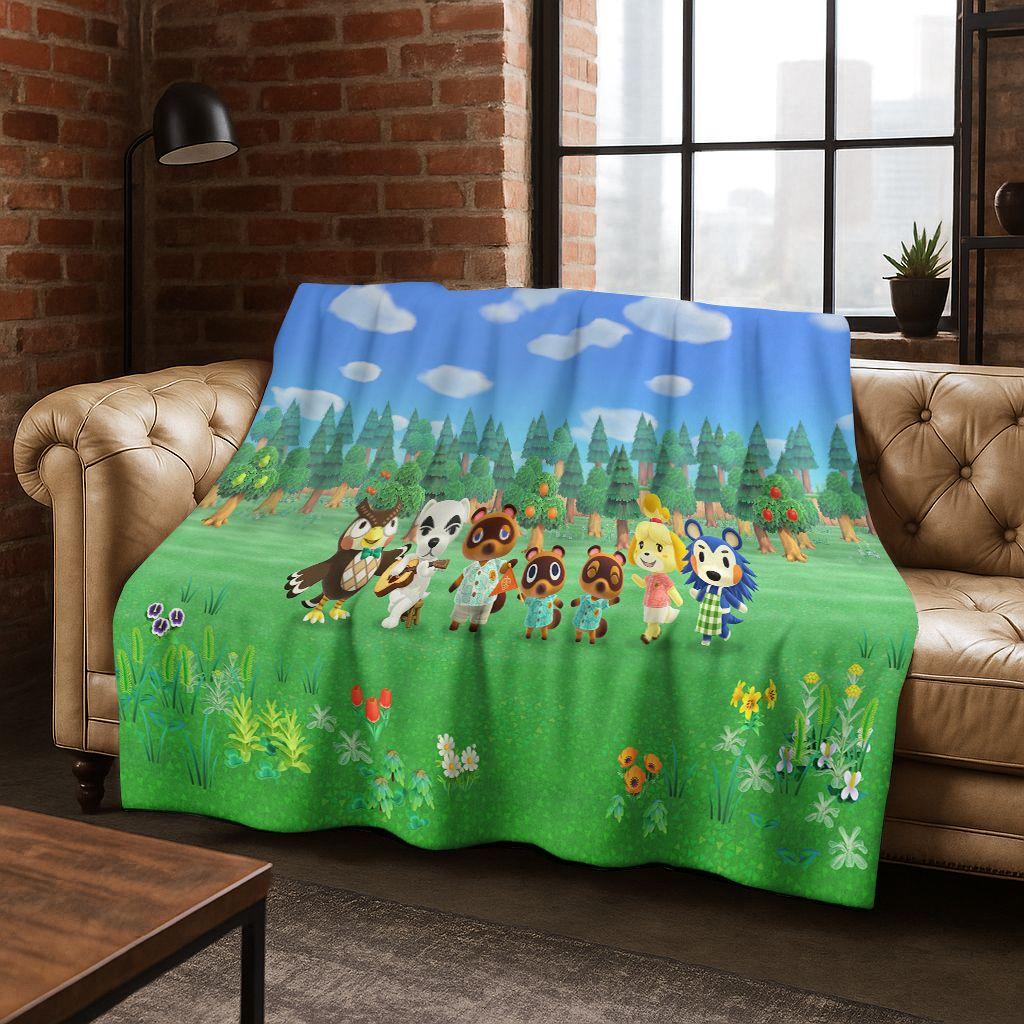 Game Animal Crossing Wild World Cartoon Flannel Blanket,Cozy Soft Throw Blanket for Home Bedroom Bed Sofa Picnic Cover Gift Kids