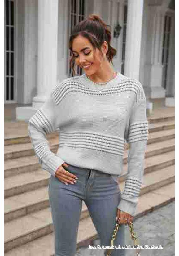 2023 Autumn Women's Trendy Solid Color Knitwear Long Sleeve Ribbed Pullover Sweater