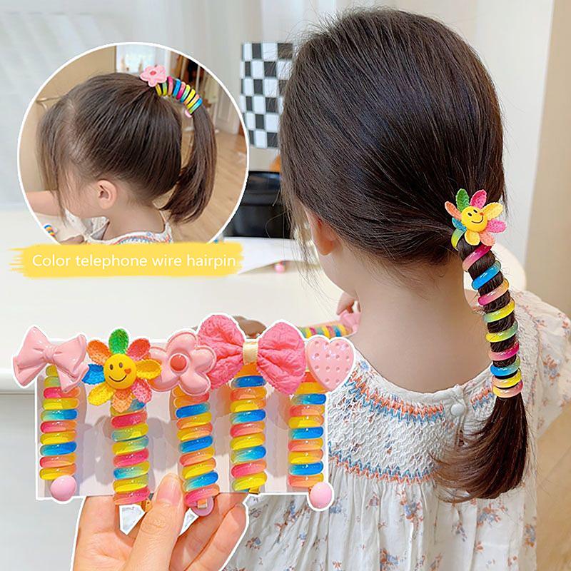 Colorful Curly Telephone Wire Hair Tie For Children Cute Cartoon Hair Band Hair Accessories High Elastic Hair Scrunchies