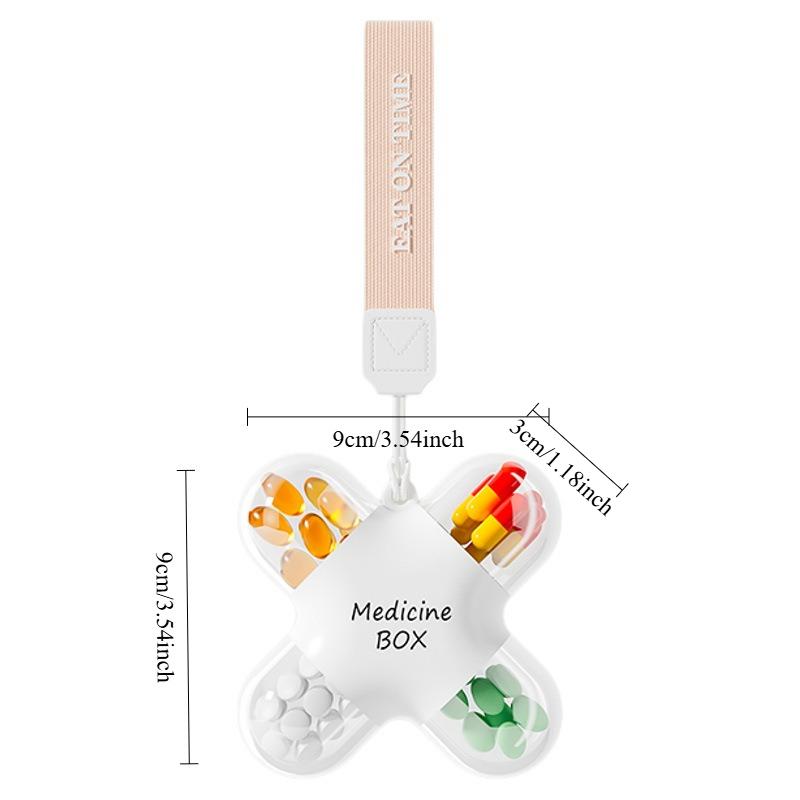 Portable Four Compartment Capsule Medicine Box, Drug Classification, Independent Compartment Sealed Box, Large Capacity