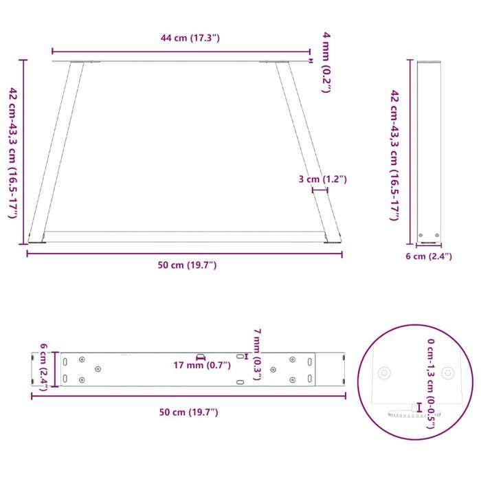 VidaXL V-shaped Coffee Table Legs, 2 Pcs, Black, 50 X (42-43,3) Cm, Steel 4012548