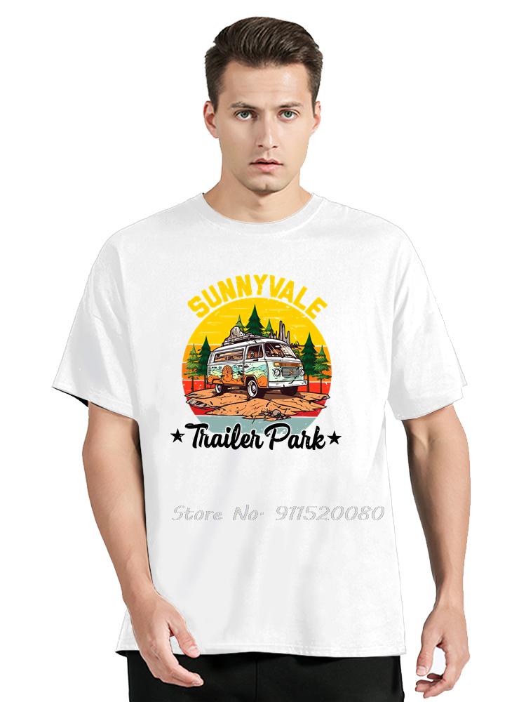 T-shirt Oversize Amoureux du Camping Rétro Sunnyvale Parc de Caravanes Aventure en Plein Air T-shirt en Coton Vêtements Unisexe Hauts Unisexe T-shirts