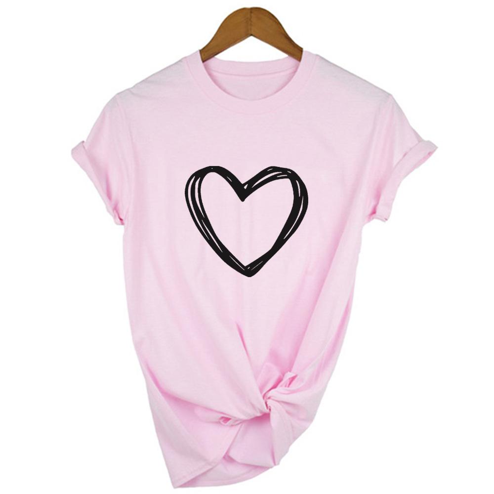 Heart Print Graphic T Shirt Women Short Sleeve Round Neck Harajuku Tshirt Female Aesthetic Tees Tops