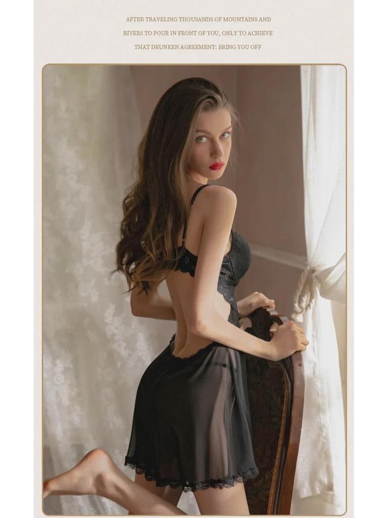 Luxury Lace Temptation Pajamas - Breathable Tulle Sling Dress for Women