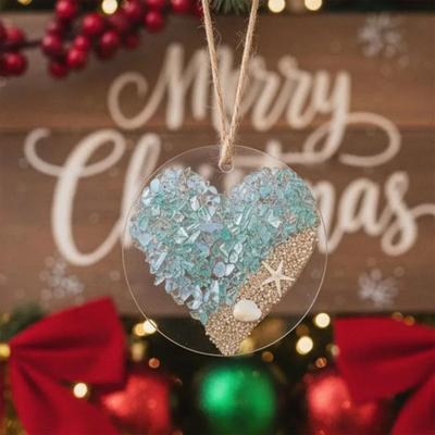 Weihnachts Seeglas Herz Ornament Handgefertigt Heim Büro Feiertagsparty Weihnachtsbaum Acryl Seeglas Kunst Hängende Dekoration Anhänger
