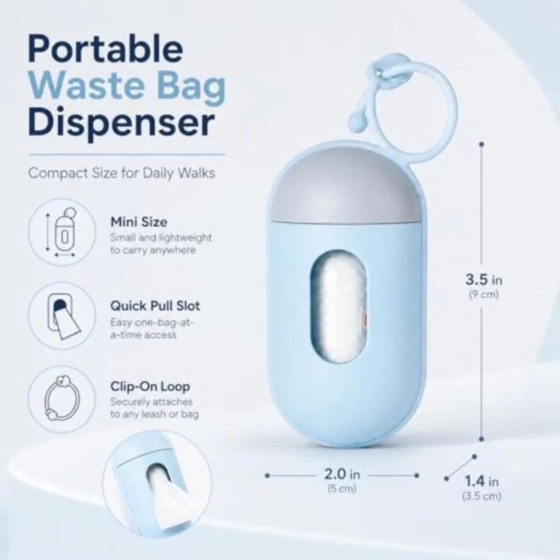 Portable Dog Poop Bag Dispenser with 15 Poo Bags, Hanging Dog Waste Bag Holder for Dog Walking, Pet Garbage Bags