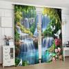 Set Of 2 Beautiful Forest Waterfall Landscape Curtain Vivid Nature Suitable Bedroom Bathroom Living Room Dining Polyester Ideal For