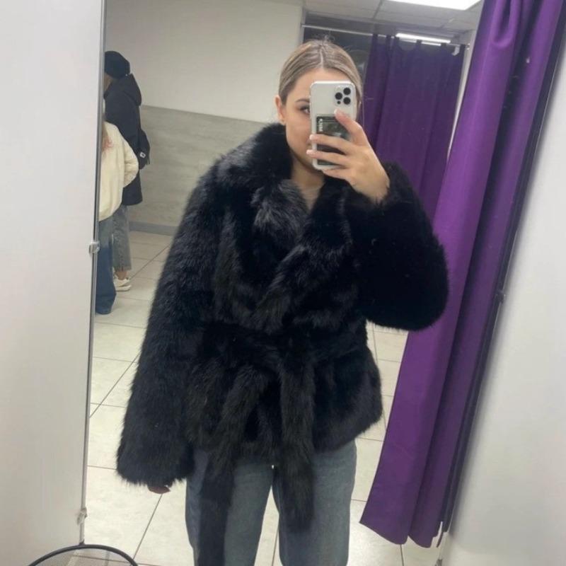 

Новая куртка из искусственного лисьего меха тонкая, модная, средней длины, легкая и экологичная плюшевая куртка для женщин. XL