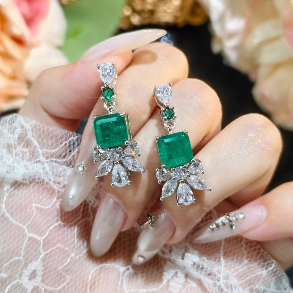 Fashion Vintage Lab Emerald Jewelry Sets For Women Princess Leaf Shape Zircon Necklace Ring Earrings Wedding Party Accessories
