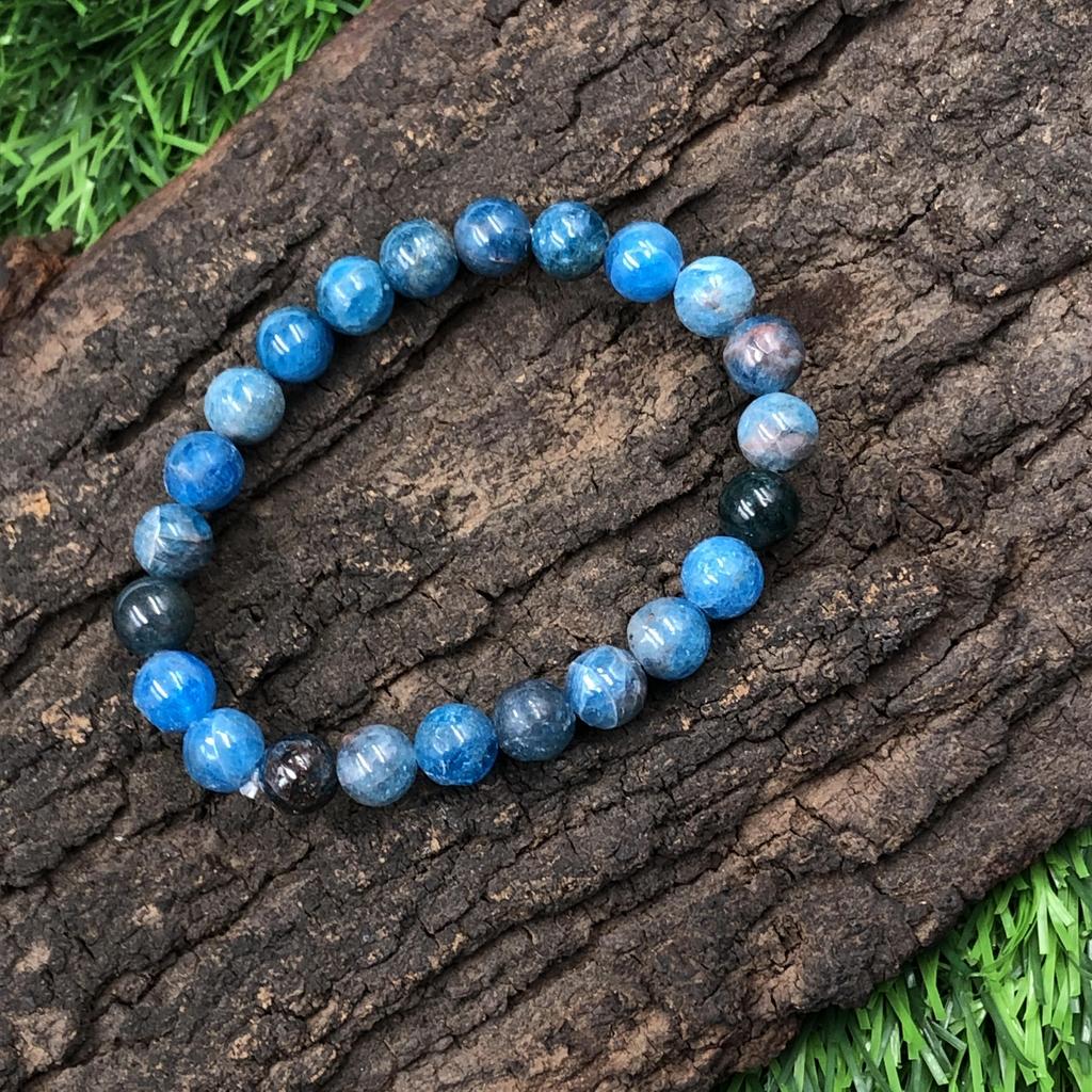 8mm Natural Neon Apatite Gemstone Beads Unisex Stretch Bracelet 7.5" Handmade Jewelry Gift For Love RBB-52