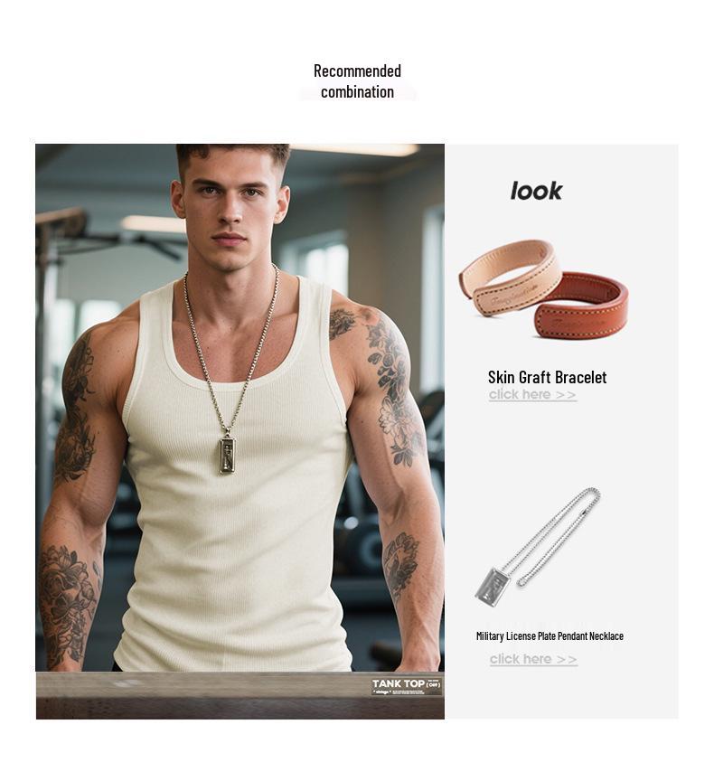 Vintage White Cotton Ribbed Tank Top for Men - Heavyweight Fitness Vest