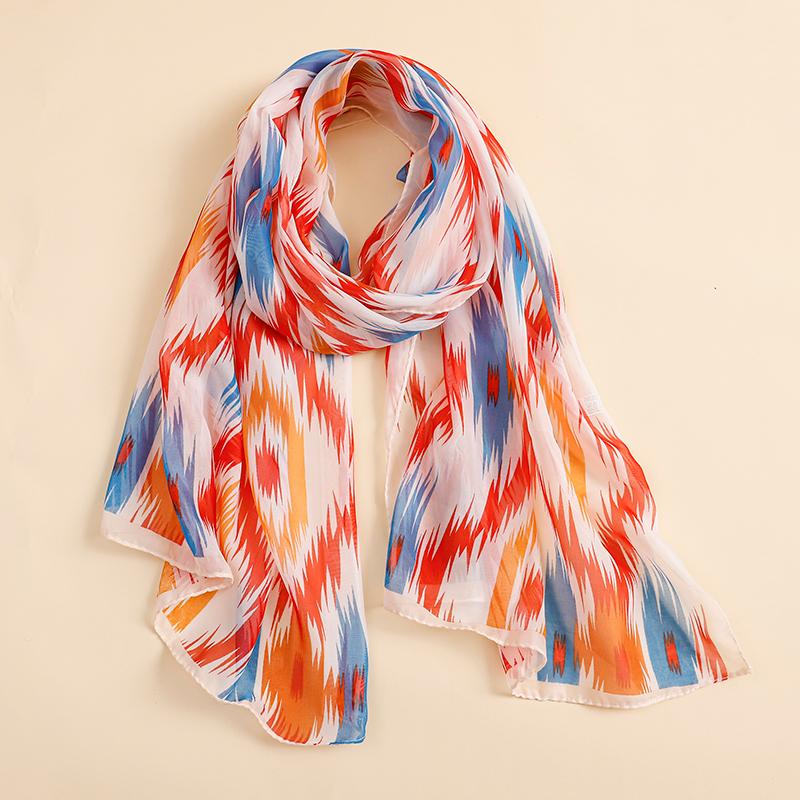 

45*155cm Print Design Women Silk Small Scarf Shawl Elegant Headscarf Convinient Bandage Hijabs Chiffon Muslim Wrap Scarves 45x155cm