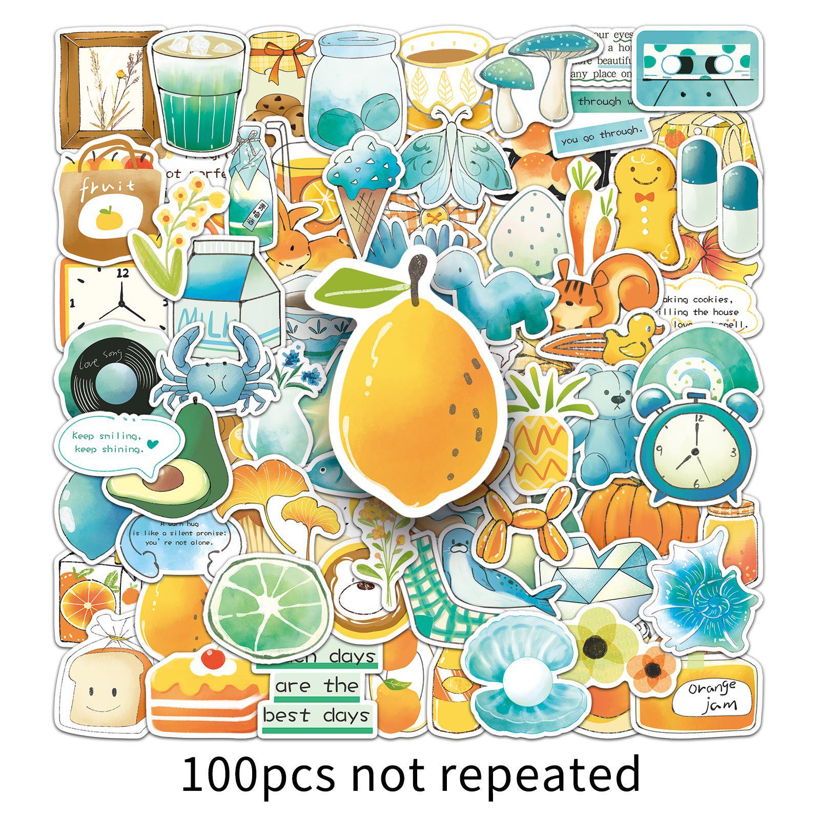 100 Natural Waterproof Eco-Friendly Stickers: Hand-Painted Fresh Designs for Guitars, Desktops, Water Cups, and More. 100 Sheets Included.