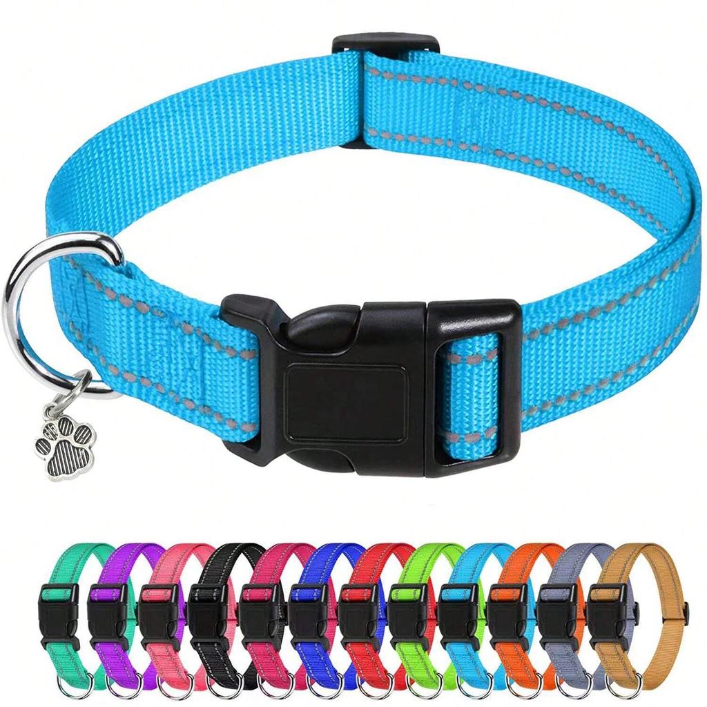 Pfotenabdruck & Reflektierendes Garn Hundehalsband, Haustierbedarf, Reflektierendes Nylonhalsband, für Große/mittlere/kleine Hunde, Verstellbare Größe
