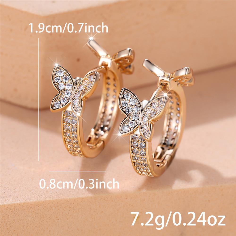 Charm Female White Crystal Stone Cute Butterfly Hoop Earrings Gold Color Simple Wedding Jewelry For Women