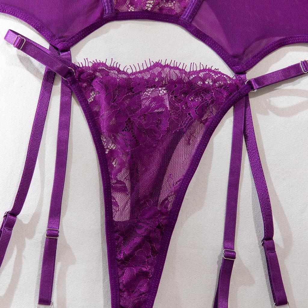 "Přeshraniční krajková síťovaná tílková podprsenka a punčochy - Sexy dámské prádlo"