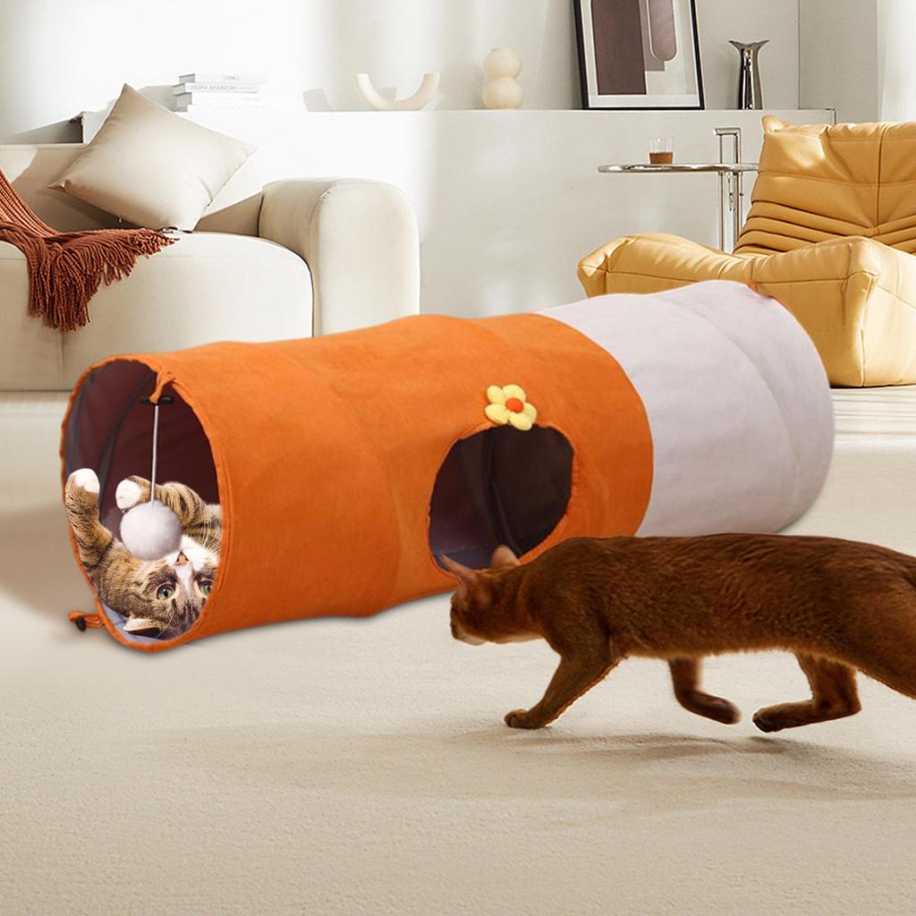 Foldable Cat Tunnel Toy with Ball Self-entertainment Cat Tent Interactive Cat Tunnel Scratch-Resistant for Training