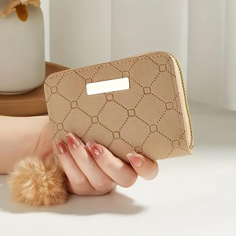 

Simple Handbag Zipper Fleece Ball Short Mini Solid Color Love Print Women s Card Bag