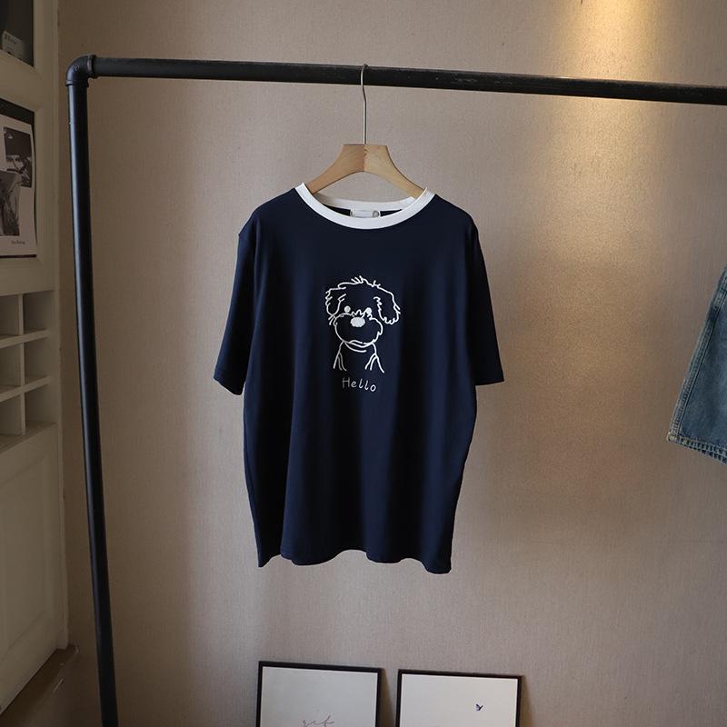 

[Bi Zheng] 2025 Summer Women s Korean Style Color Block Plus Size Casual Round Neck Short Sleeve T-Shirt One Size