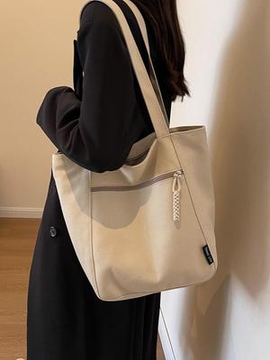 2025 Autumn Women's Versatile Large-Capacity Canvas Shoulder Tote Bag