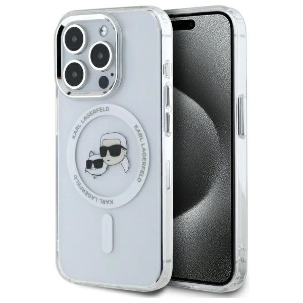 Karl Lagerfeld Klhmp15Xhlskch Iphone 15 Pro Max 6.7 Biały/White Twarde Etui Iml Metalowa Głowa Karl&Choupette Magsafe