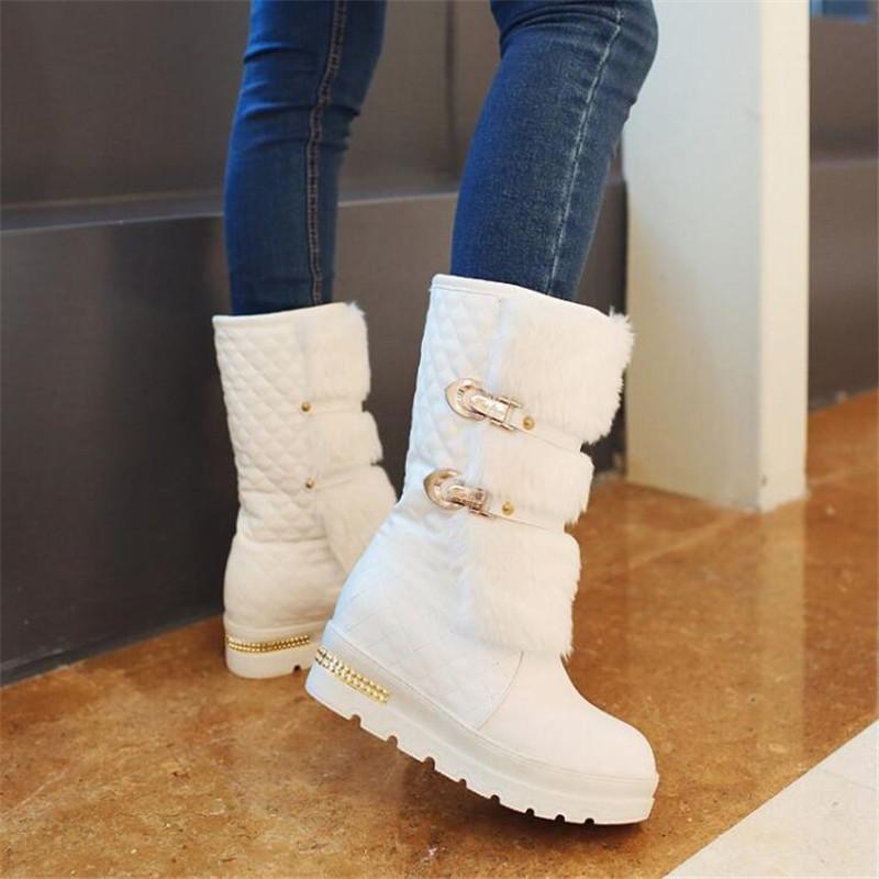 Vodotěsné zimní boty dámské platformové sněhule teplé kožešinové plyšové ležérní klínkové boty do půli lýtka dívčí boty zvyšující výšku