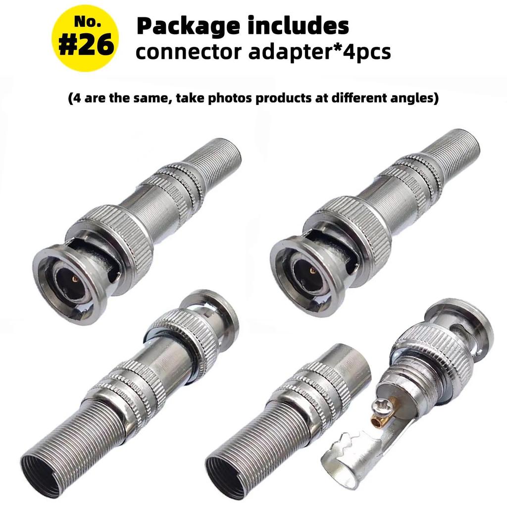 4 Pcs BNC Adapter Connector Coax Solderless RCA Q9 HD Video Plug for CCTV Camera Monitoring Radio Antenna and Video Application