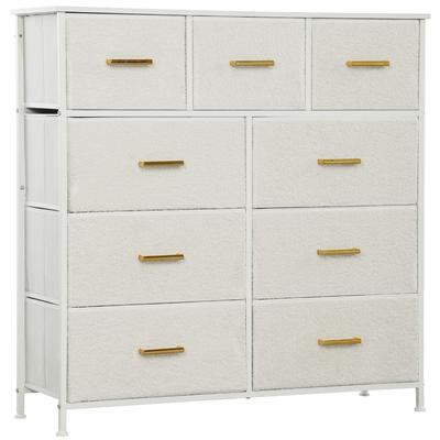 Cómoda de tela, 9 cajones, estructura de acero, elegante, versátil, blanca