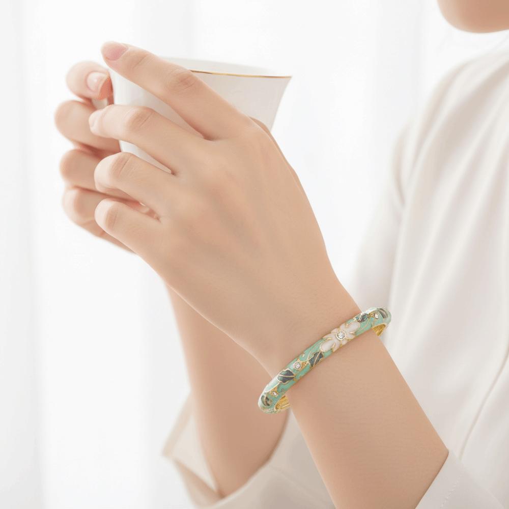 Enamel Vintage Cloisonne Bangle Traditional Women's Hand Bracelet Chinese Flower Bangle  Ladies