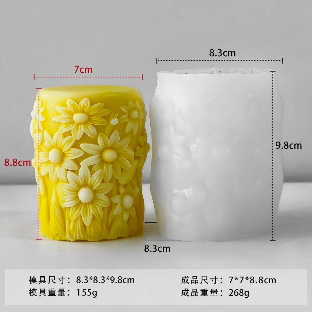 Sunflower Pillar Aroma Candle Silicone Mold DIY Daisy Flower Cylinder Handmade Soap Diffuser Drip Mold