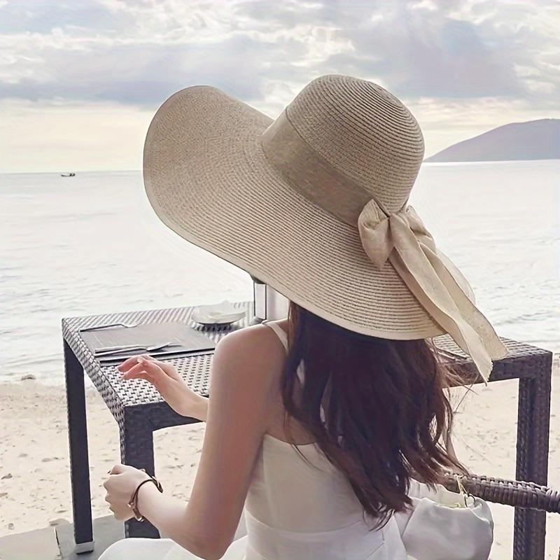 Strand Strohhüte Mode Breiter Rand UPF 50+ UV Sonnenschutz Outdoor Reisekappen Lässig Damen Faltbar Übergroß Visierhut