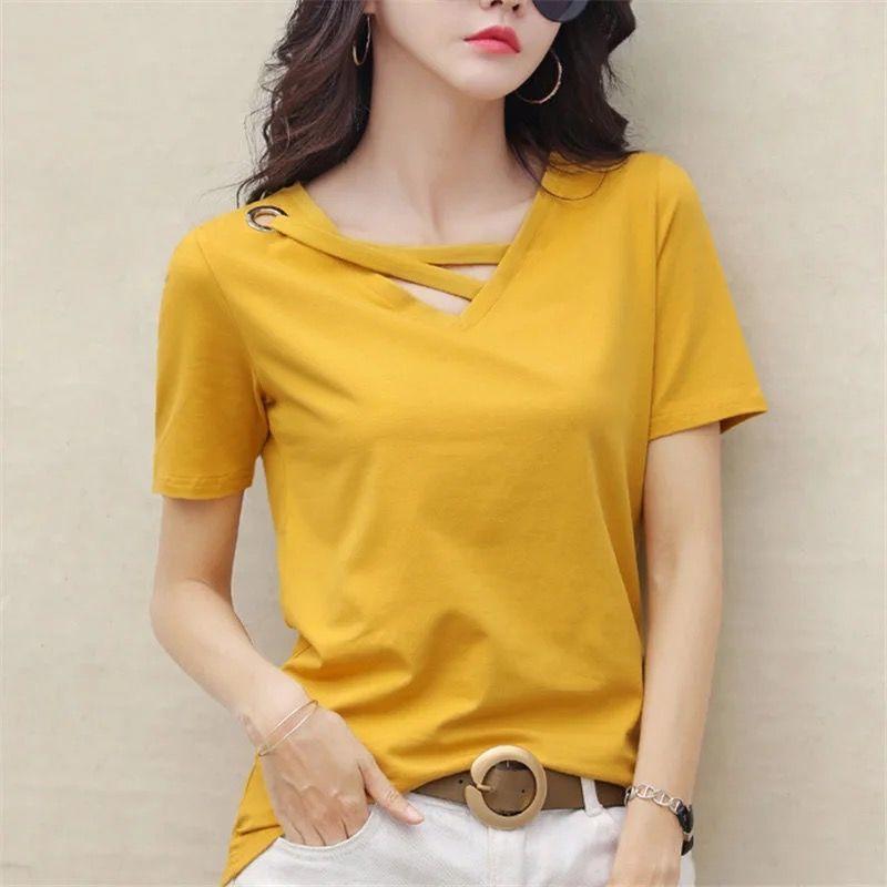 Summer Plus Size Women's Short Sleeve T-Shirt with  V-Neck  Comfortable and Soft Tops