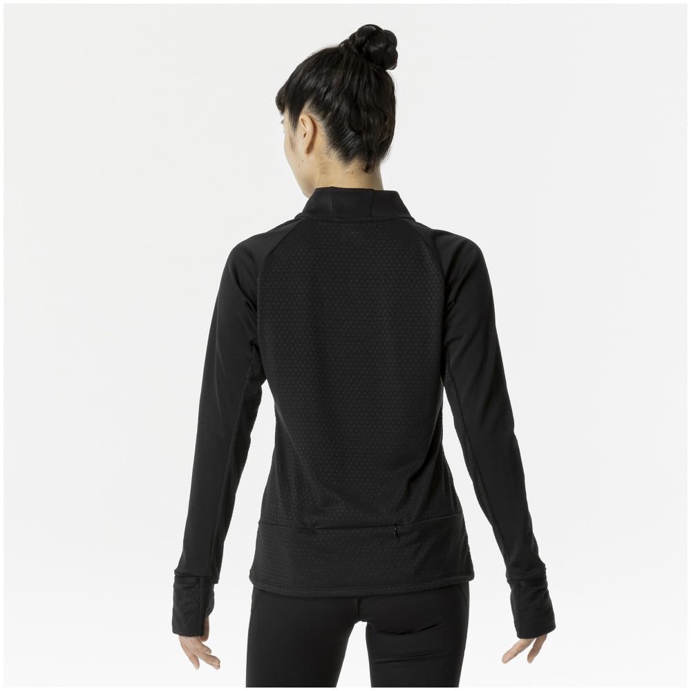 Mizuno Warmer Light Running Aurora Reflective Black Women's Shirt, Half-Zip, Design, Warm, Fleece-Lined, Stretch, Print, J2MCA705,
