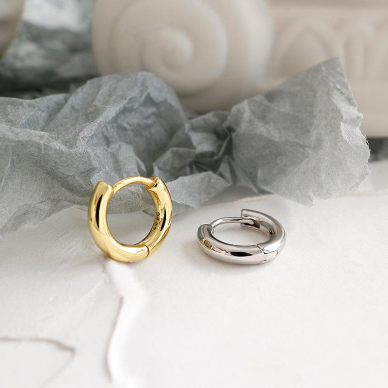Fashion 925 Silver Plain Simple Round Hoop Earrings Jewelry 18K Gold Plated Sterling Silver Hoop Earrings for Women