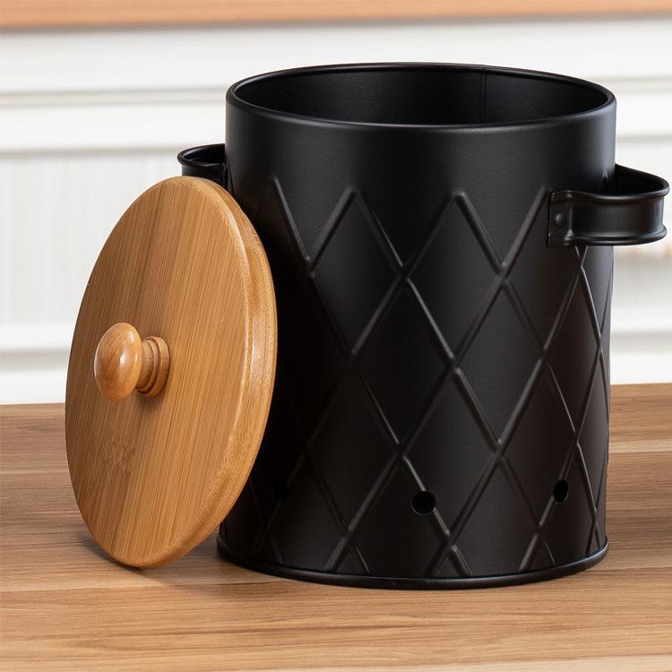 Reticulated kitchen bamboo cover fresh-keeping bucket black potato onion garlic storage box metal potato storage jar