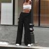 Women's Street Style Design Sports Pants Fashion Solid Color Female High Waisted Straight  Cargo Trousers