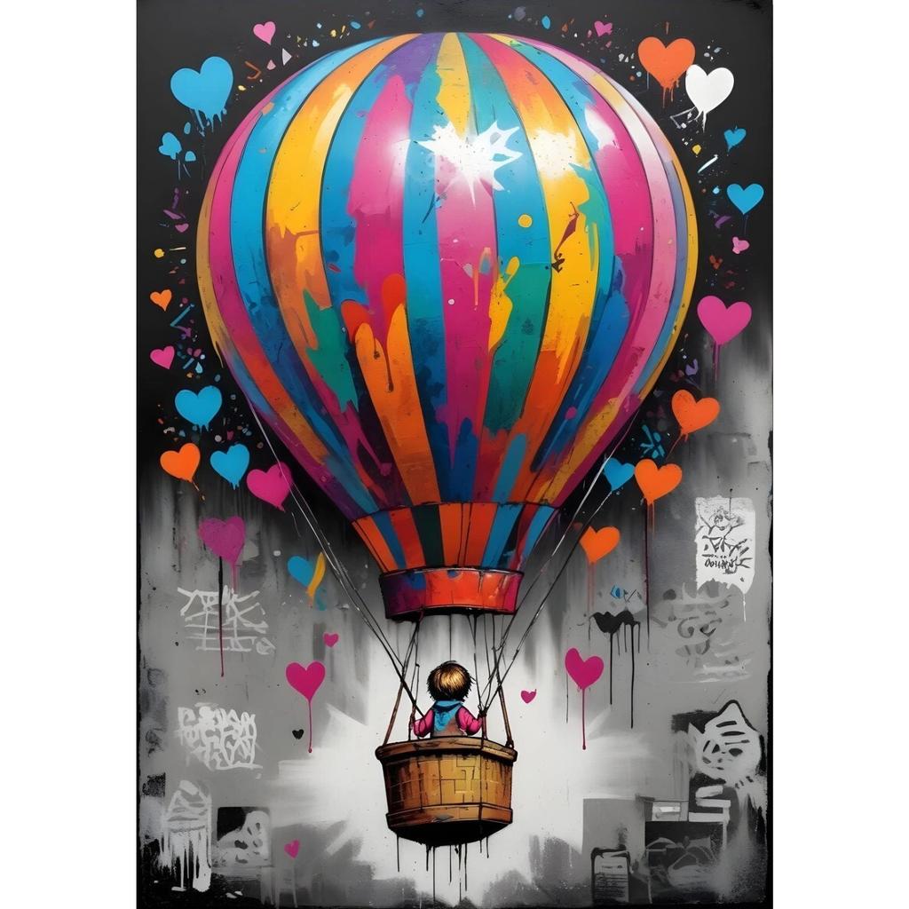 Street Graffiti Posters Print Children's Hot Air Balloon Love Canvas Painting Cartoon Pop Wall Art Picture Home Kid Room Decor