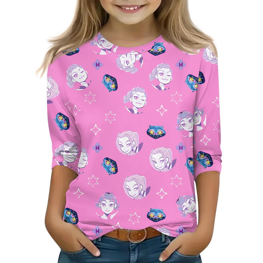 Druck-Tops für junge Mädchen 4-11 Jahre Rundhals 3/4-Ärmel T-Shirts Trendige Tops Outfit T-Shirts