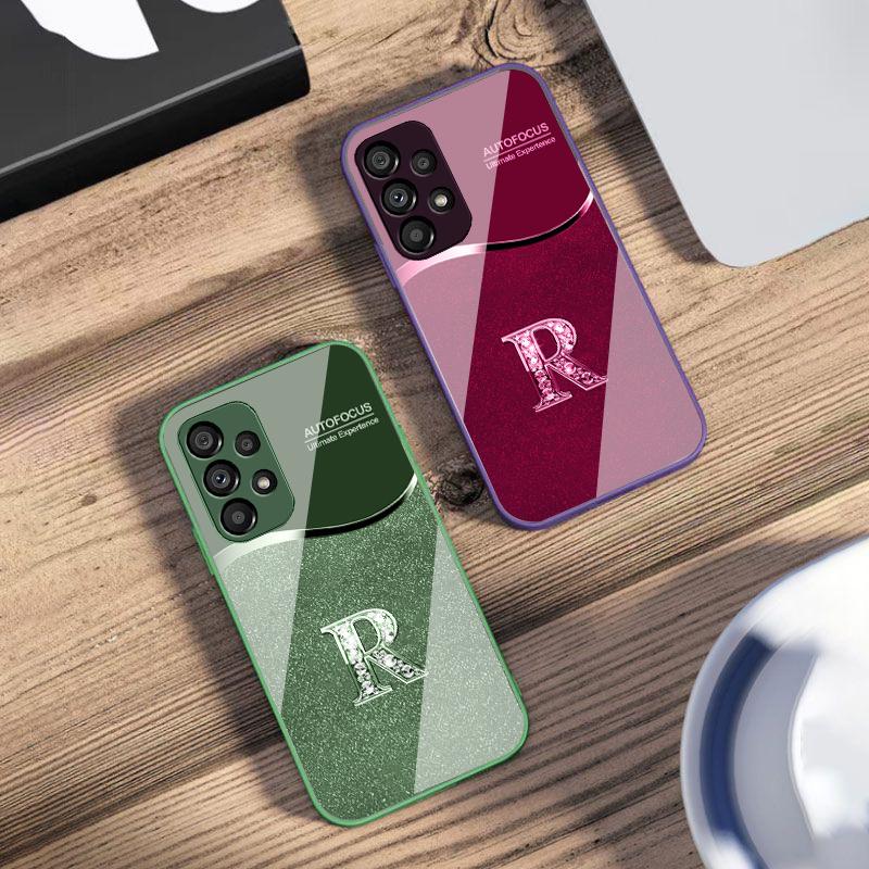 Písmeno R se zlatým okrajem Pro Samsung S 25 S25 Edge S25Ultra S8 S9 S10 20 U ltra S21 Pro S22 Plus S23 FE S24 Ultra Skleněný kryt na telefon