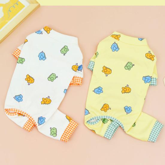 

Стильный круглый вырез, привлекающий внимание комбинезон для собак с рисунком мультяшного динозавра, боди для четвероногого питомца, щенка, принадлежности XS жёлтый