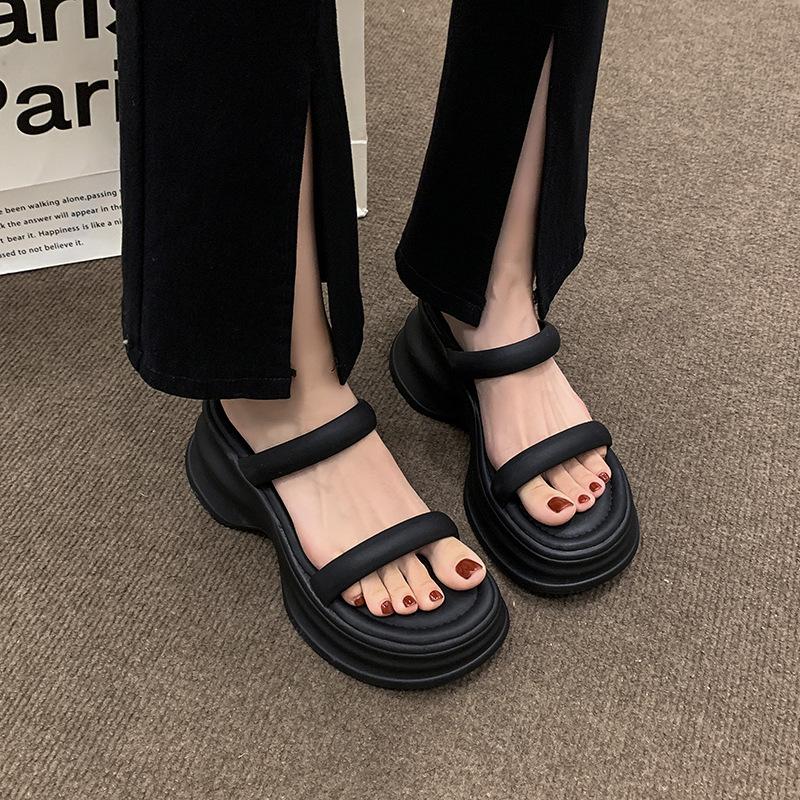 High-heeled slippers women's summer outer wear 2025 new summer high-end small thick-bottomed beach with skirt cool slippers