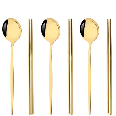 6Pcs High Quality Dinnerware Set Stainless Steel Flatware Set Mirror Kitchen Tableware Gold Dinner Spoon Chopsticks Cutlery Set