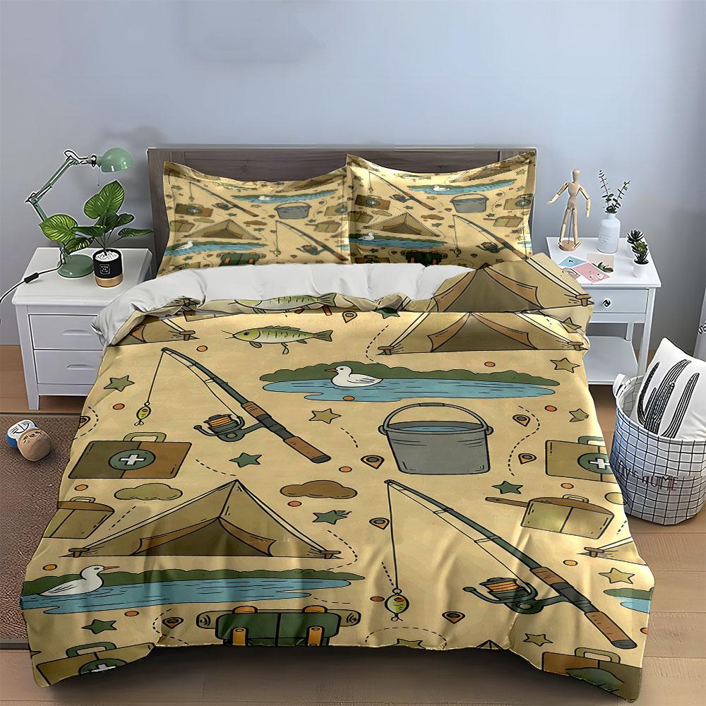 Camping and fishing elements. Bedding sets Duvet cover sets Duvet covers Pillowcases(1 * Duvet Cover 2 * Pillowcases without duvet insert)