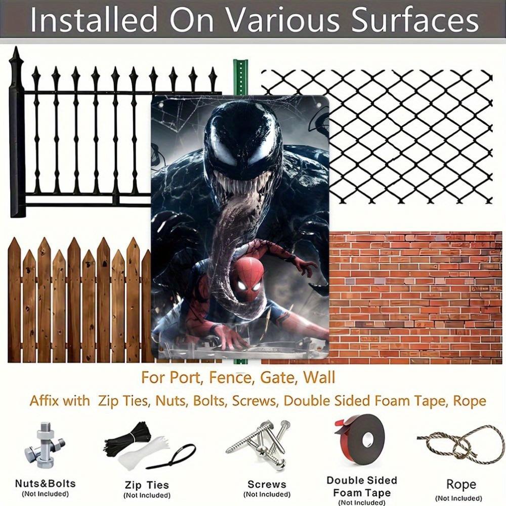 1pc Marvel Spider-Man Vs Venom Tin Sign - "Dark Web Battle" Retro Iron Wall Decor, Suitable for Home, Office, Bar, Cafe, and Mor